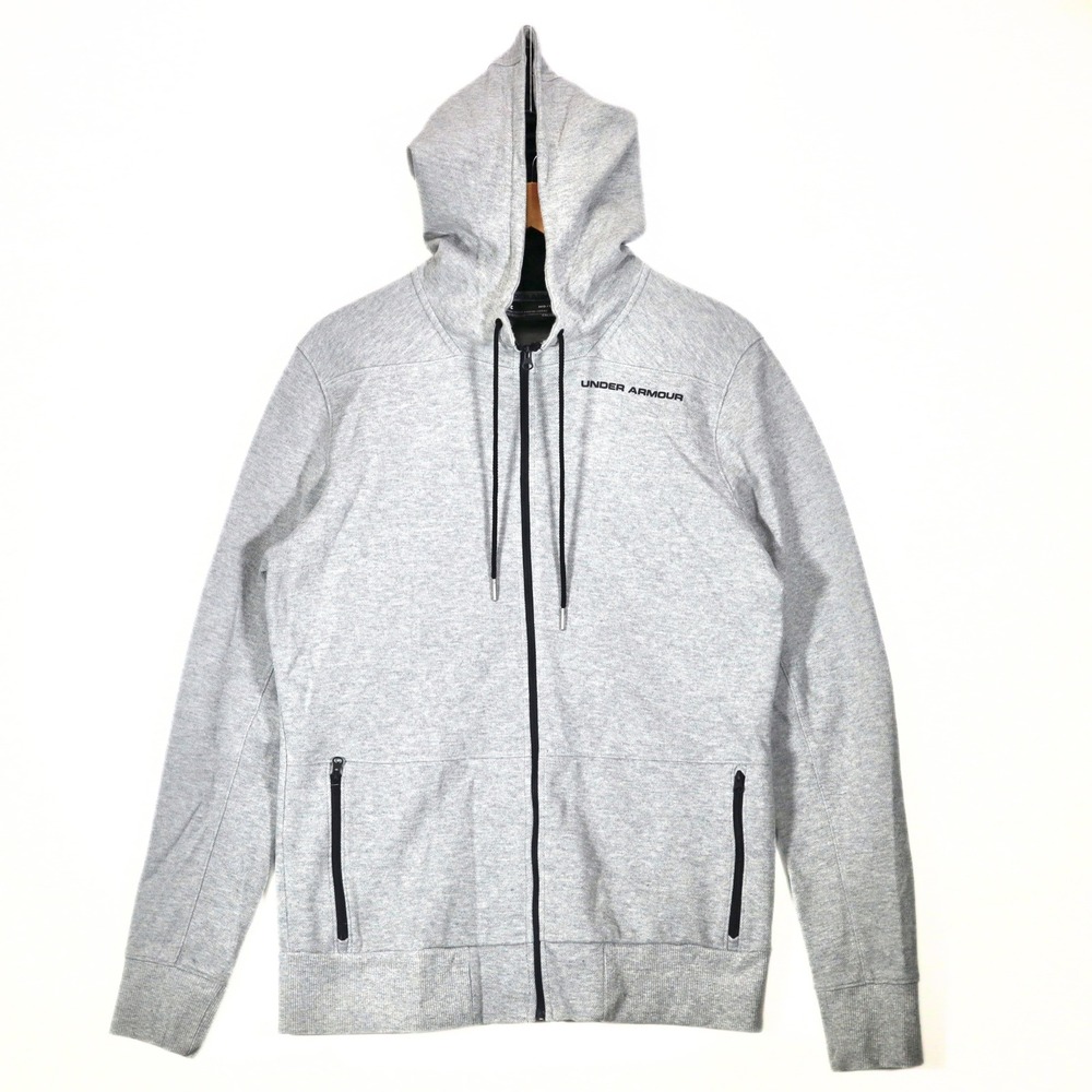 Under Armour ColdGear Waffle Knit Hoodie Mens M Gray Full Zip Fitted Sweatshirt